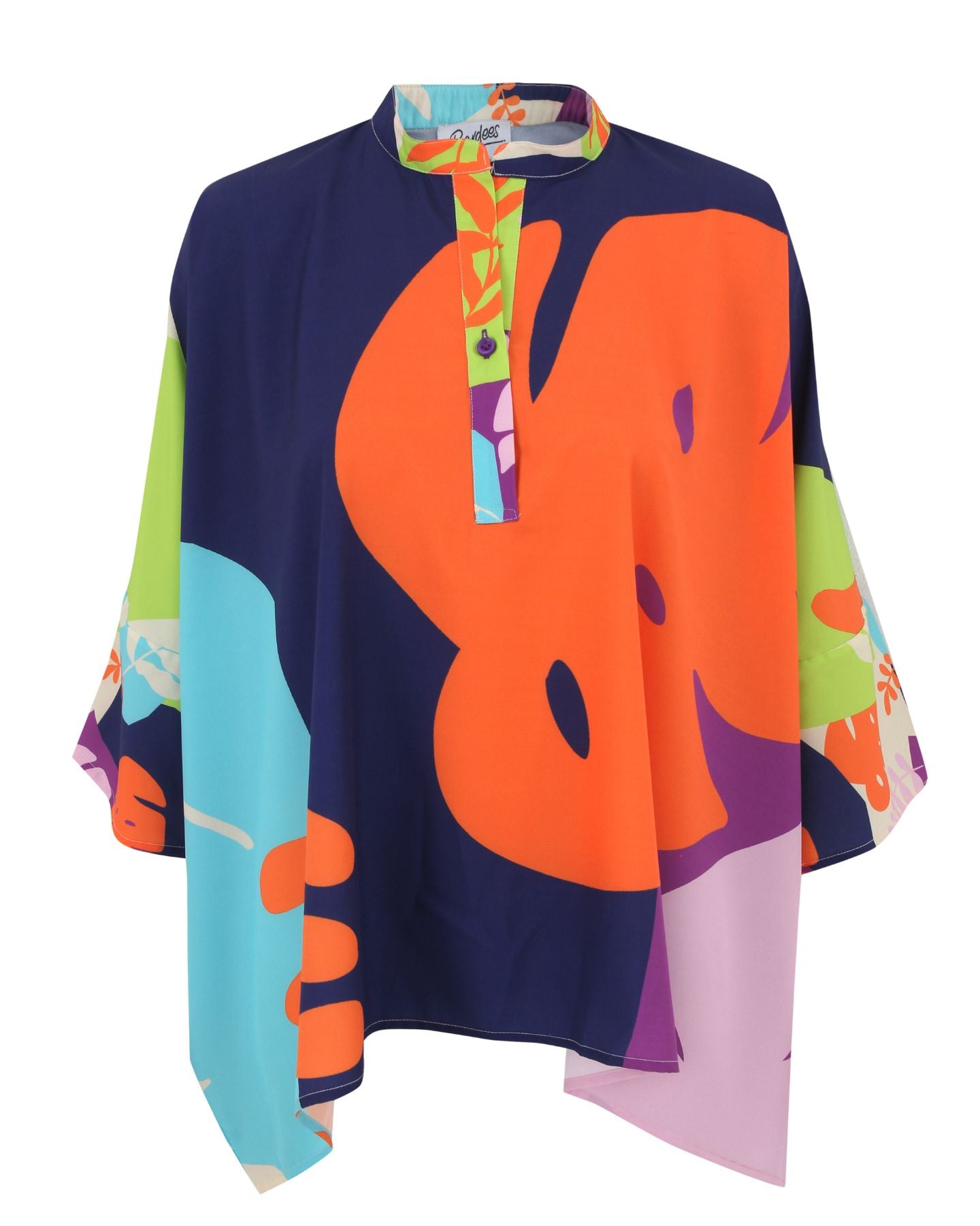 Majorelle Blouse in Bardees' multicolour tropical botanical print, square silhouette with dropped sleeves and single-button placket.